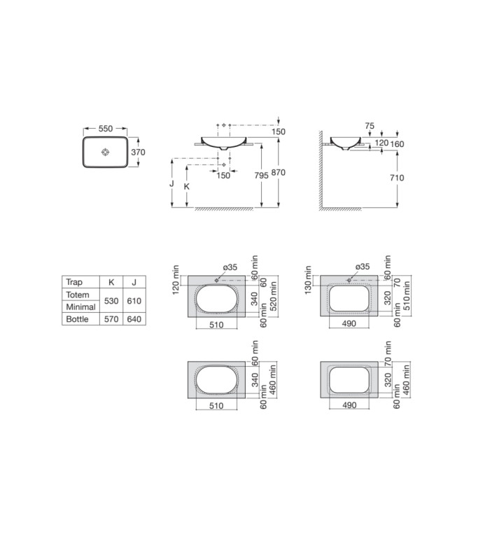 Умивалник за вграждане Inspira Square 550 х 370 mm