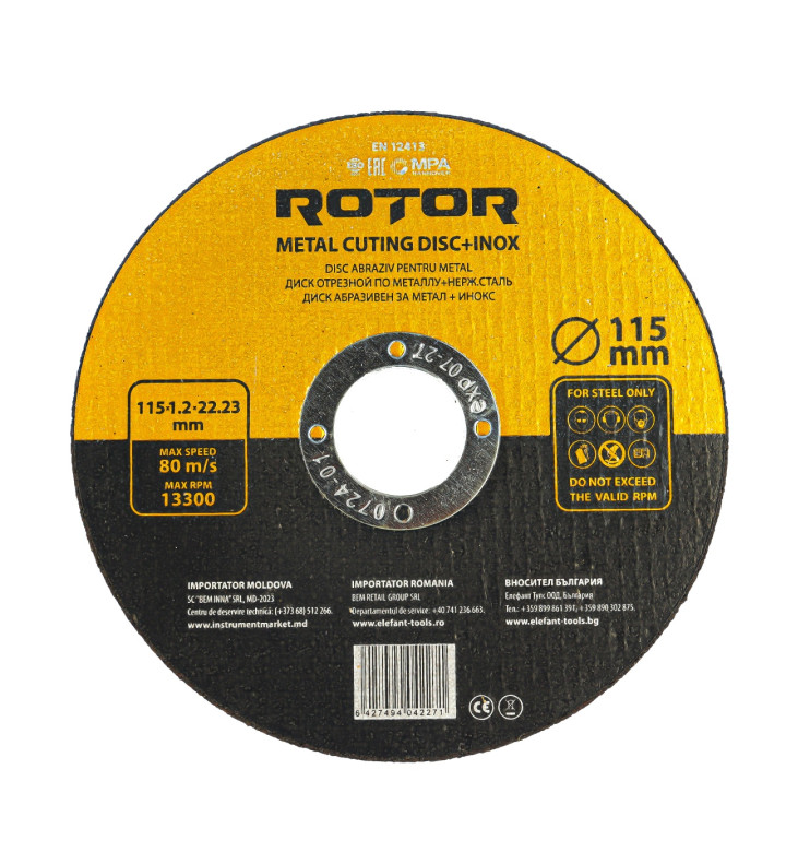 Абразивен диск за метал и INOX 115 х 1.2 х 22.23 mm ROTOR
