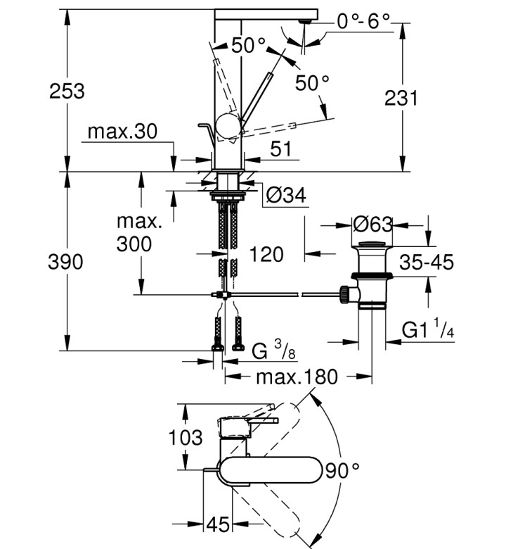 GROHE Plus смесител за умивалник 1/2'', едноръкохватков, L-размер