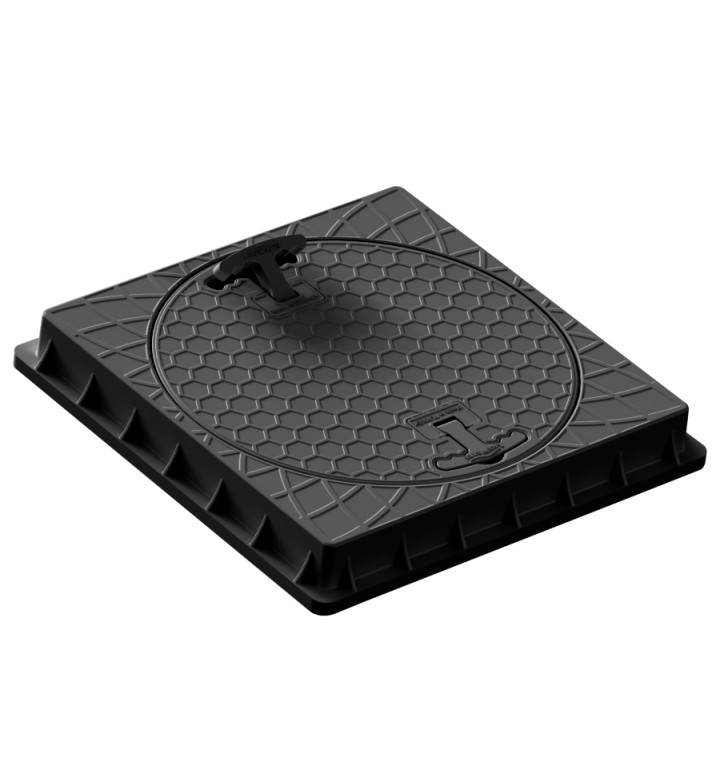 Капак за шахта 575 x 575 mm, ф 500 mm, квадрат/кръг, черен