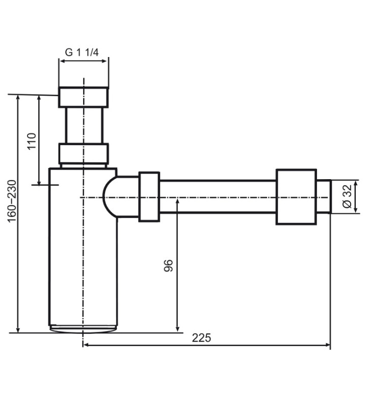 Сифон за умивалник, 607, G1 1/4 x 32, черен мат, VS31020C560000