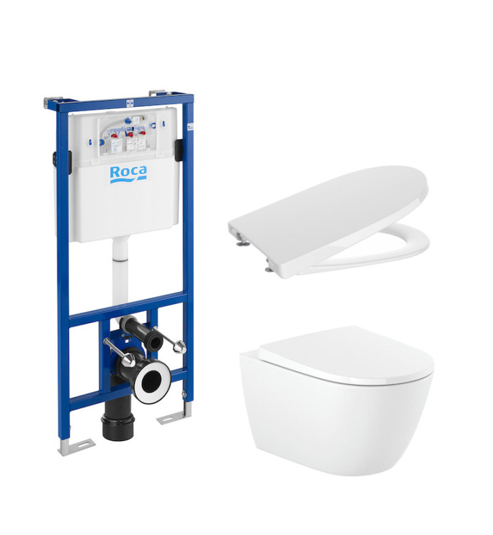 Комплект за WC, Duplo 4 в 1, Ona Rimless (бутон по избор), A890090020 + A346687000 + A801E12001