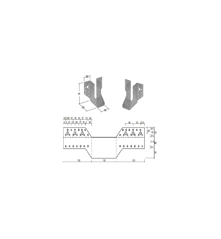 Планка отворена пета за греди WB35 120/160 mm