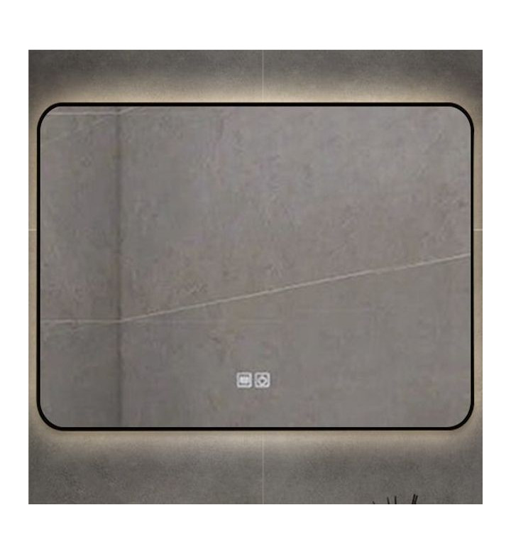 LED Огледало, 80 x 60 cm, тъч скрийн, димиране, функция против замъгляване, черна рамка