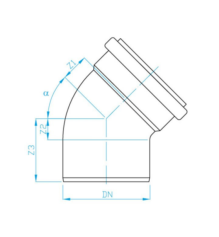 Коляно канализационно PP ф 32 mm - 67°30'