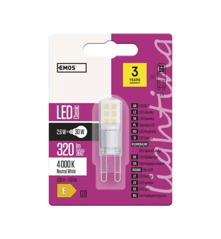 LED крушка, 2.6(30W) 4000K, G9